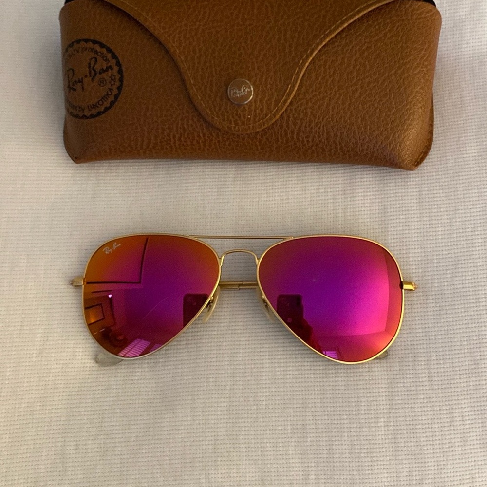 Ray-Ban Gold and Pink Aviator Sunglasses